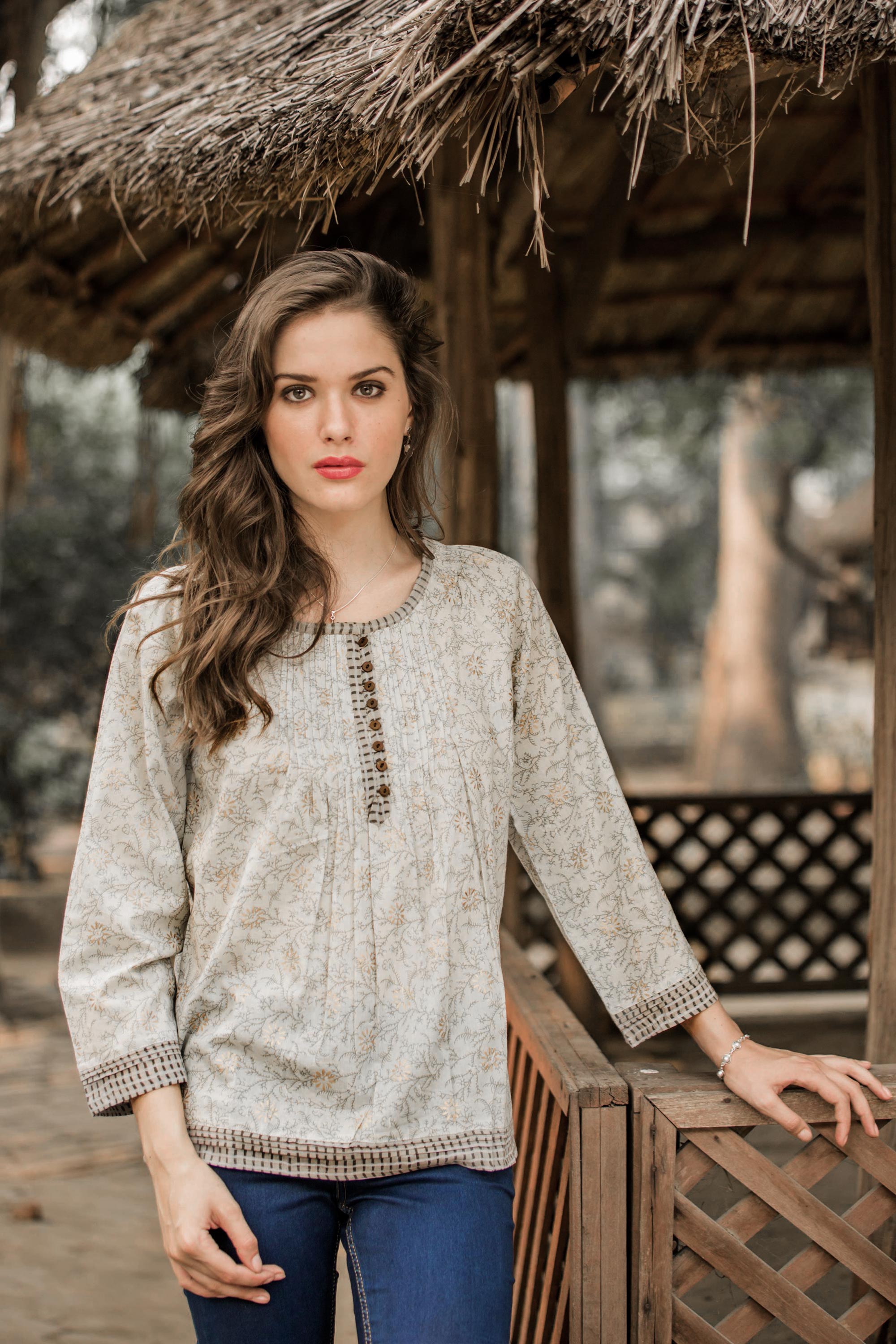 Pretty Block Print Cotton Blouse for Women from India - Rajasthan Grace