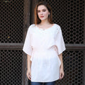 Cream Cotton Caftan with Crocheted Accents - Stylish Grace