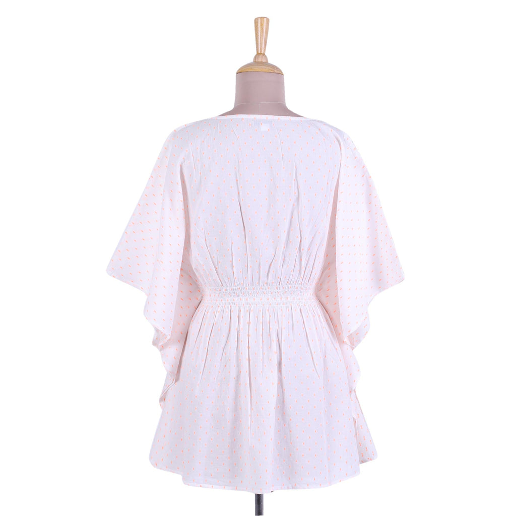 Cream Cotton Caftan with Crocheted Accents - Stylish Grace