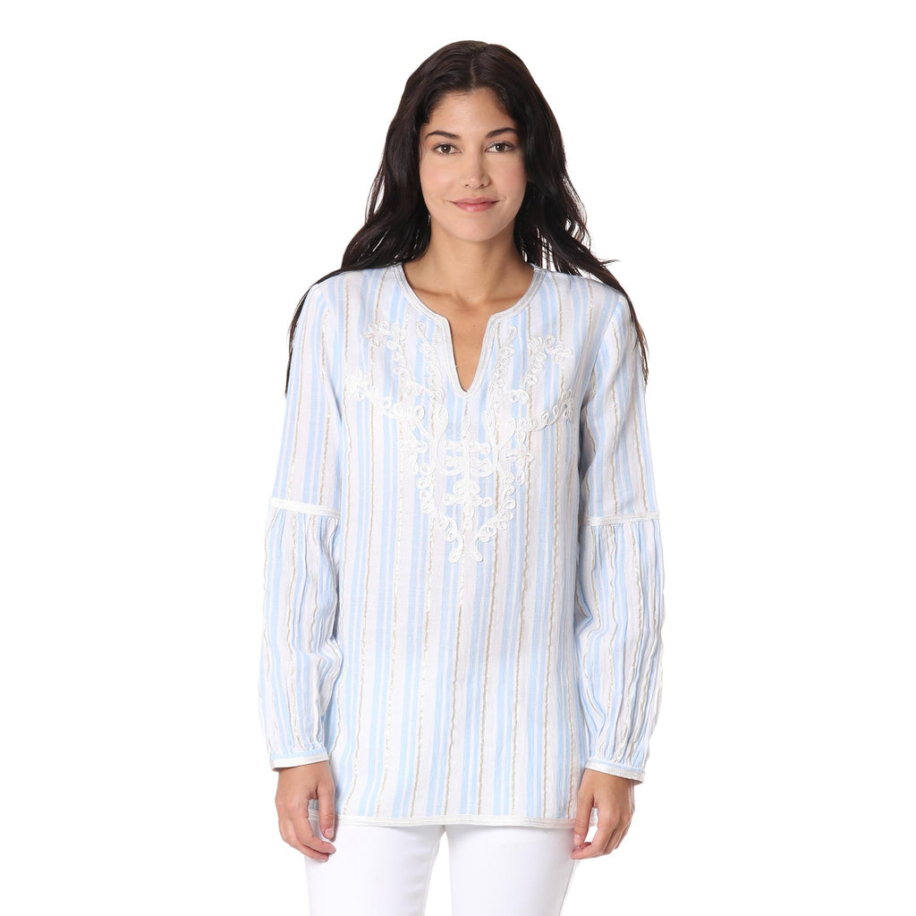 Cotton Tunic with Cerulean Stripes from India - Cerulean Summer