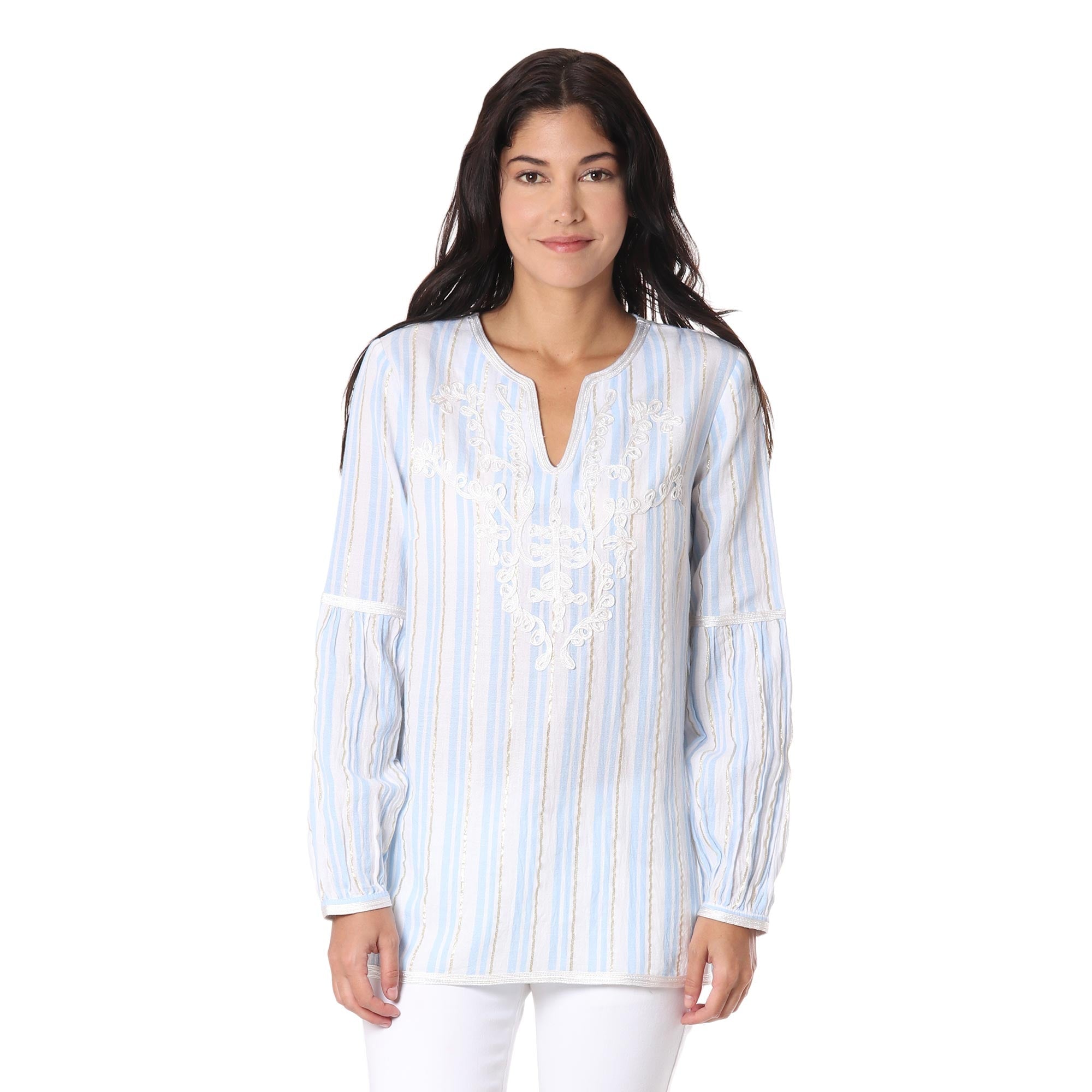 Cotton Tunic with Cerulean Stripes from India - Cerulean Summer