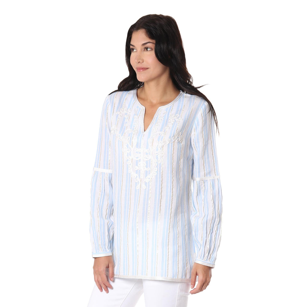 Cotton Tunic with Cerulean Stripes from India - Cerulean Summer