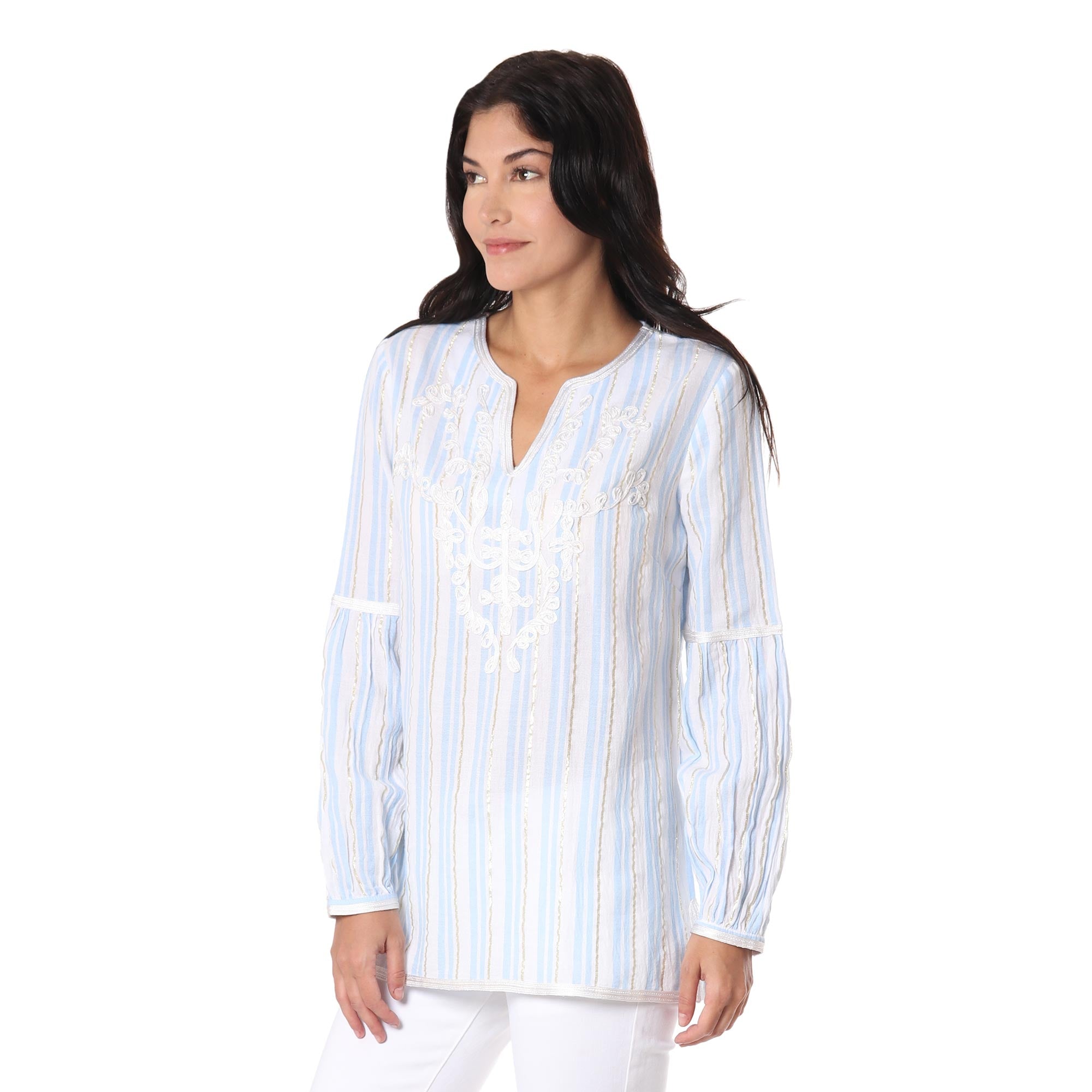 Cotton Tunic with Cerulean Stripes from India - Cerulean Summer