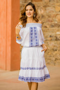 White Cotton Off-The-Shoulder Tunic with Moroccan Embroidery - Moroccan Charm