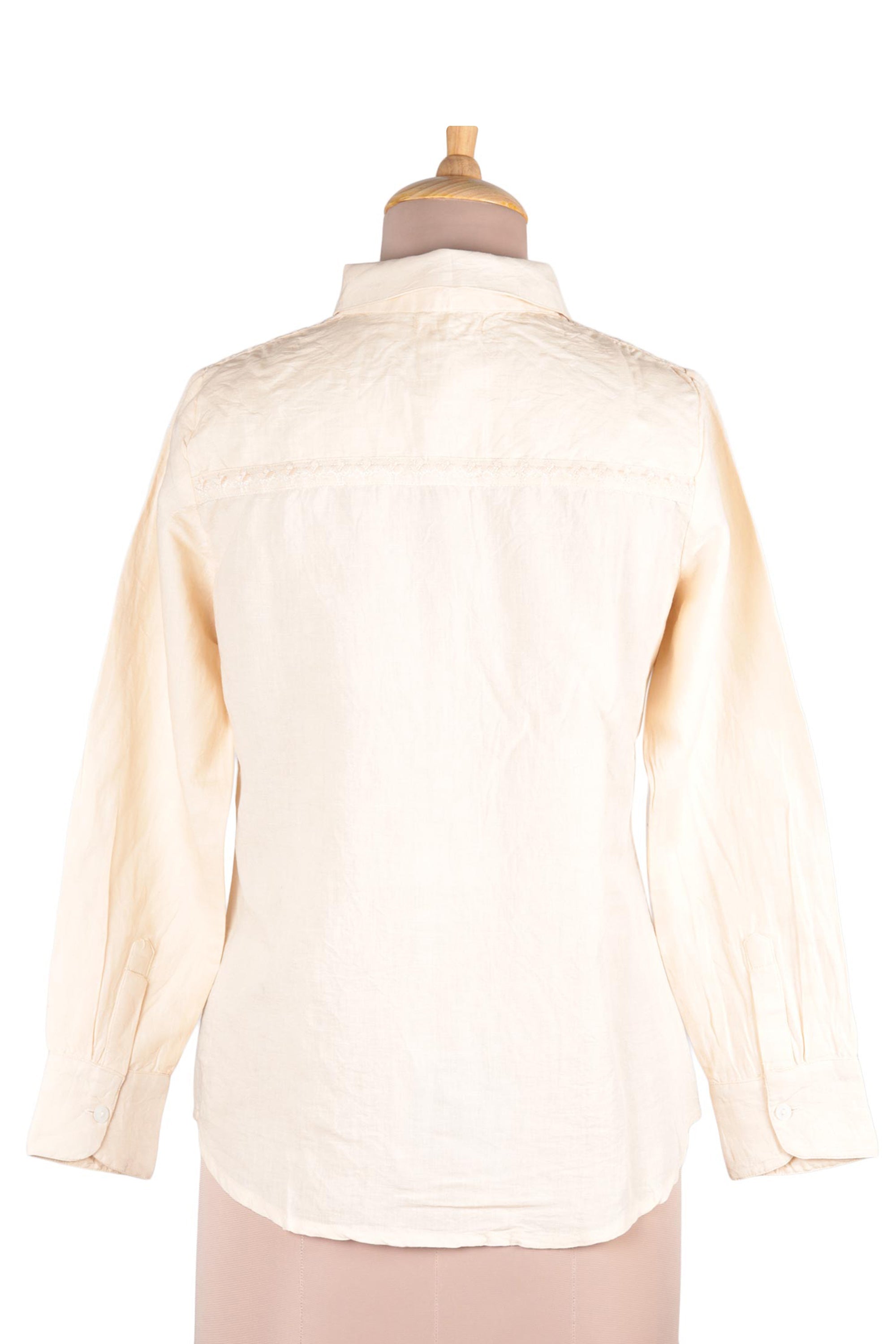 Embroidered Cotton and Linen Blend Shirt with Mirror Accents - Sparkling Elegance