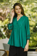 Embroidered Green Viscose Tunic - Viridian Beauty