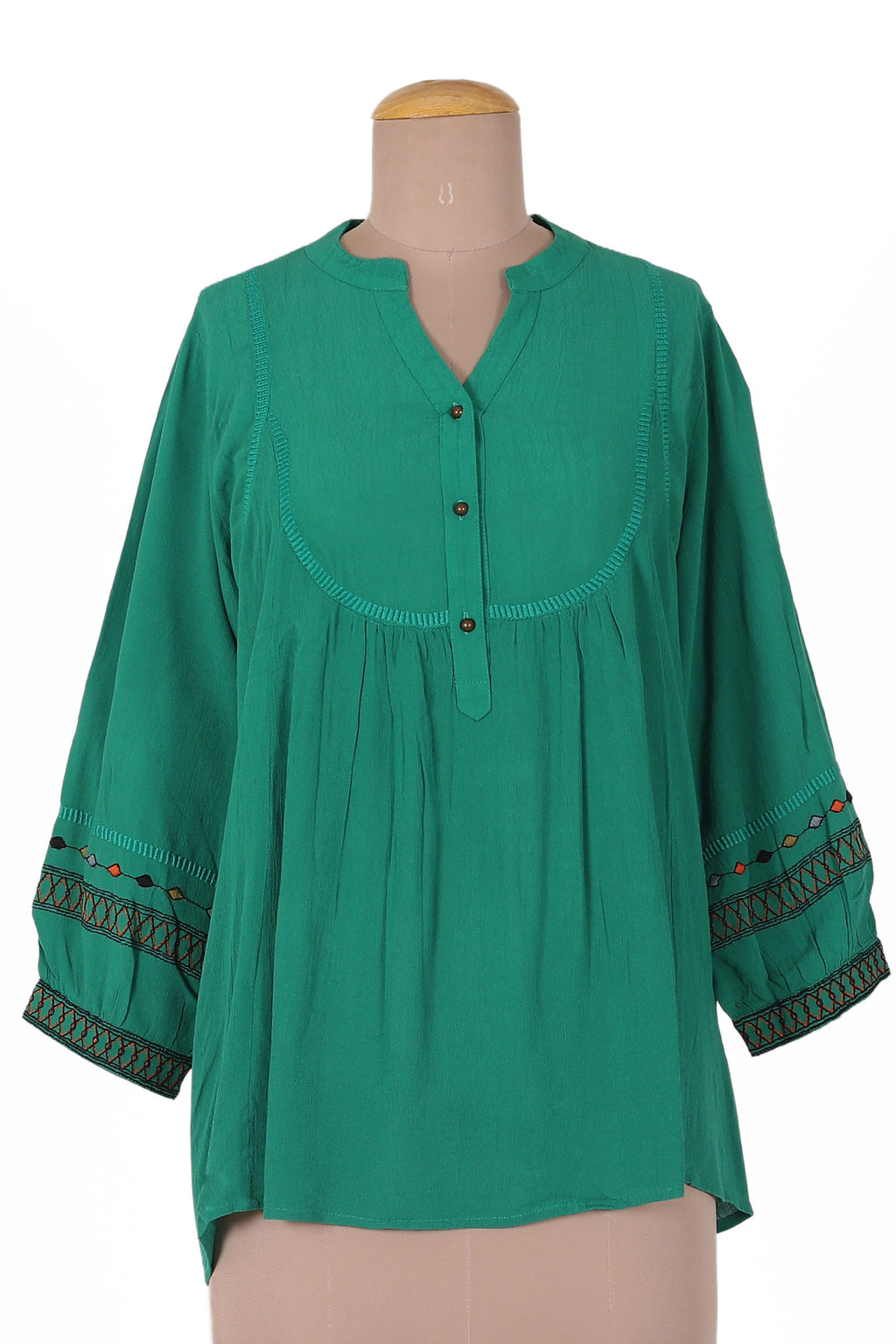 Embroidered Green Viscose Tunic - Viridian Beauty