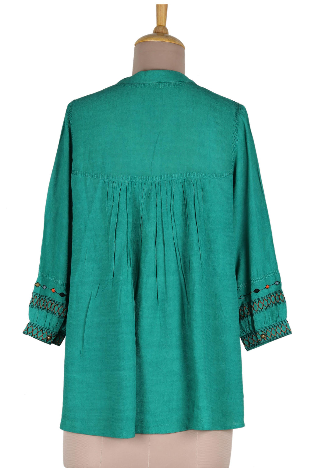 Embroidered Green Viscose Tunic - Viridian Beauty