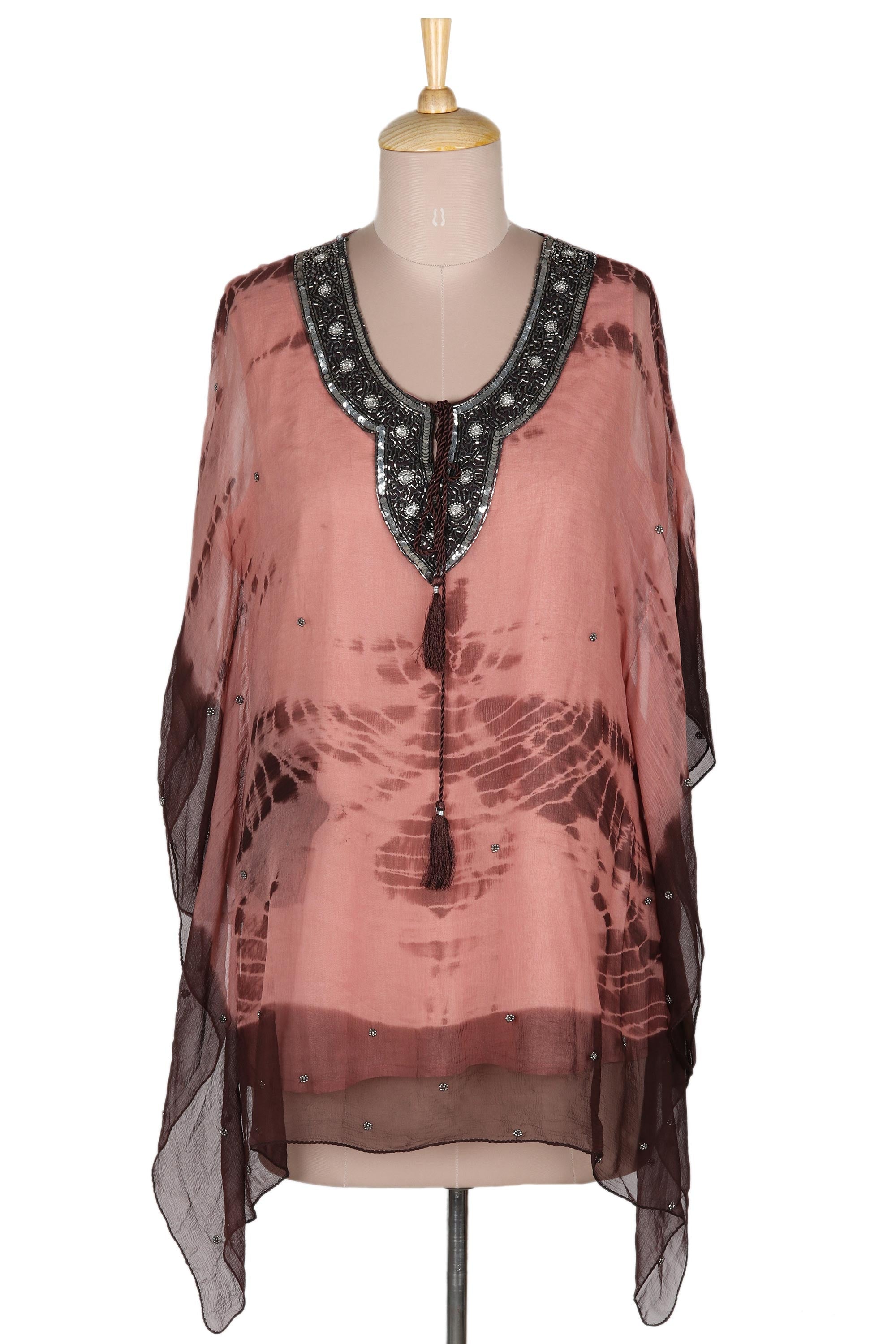 Handmade Viscose Chiffon Tie-Dyed Caftan Tunic - Gaya Sparkles