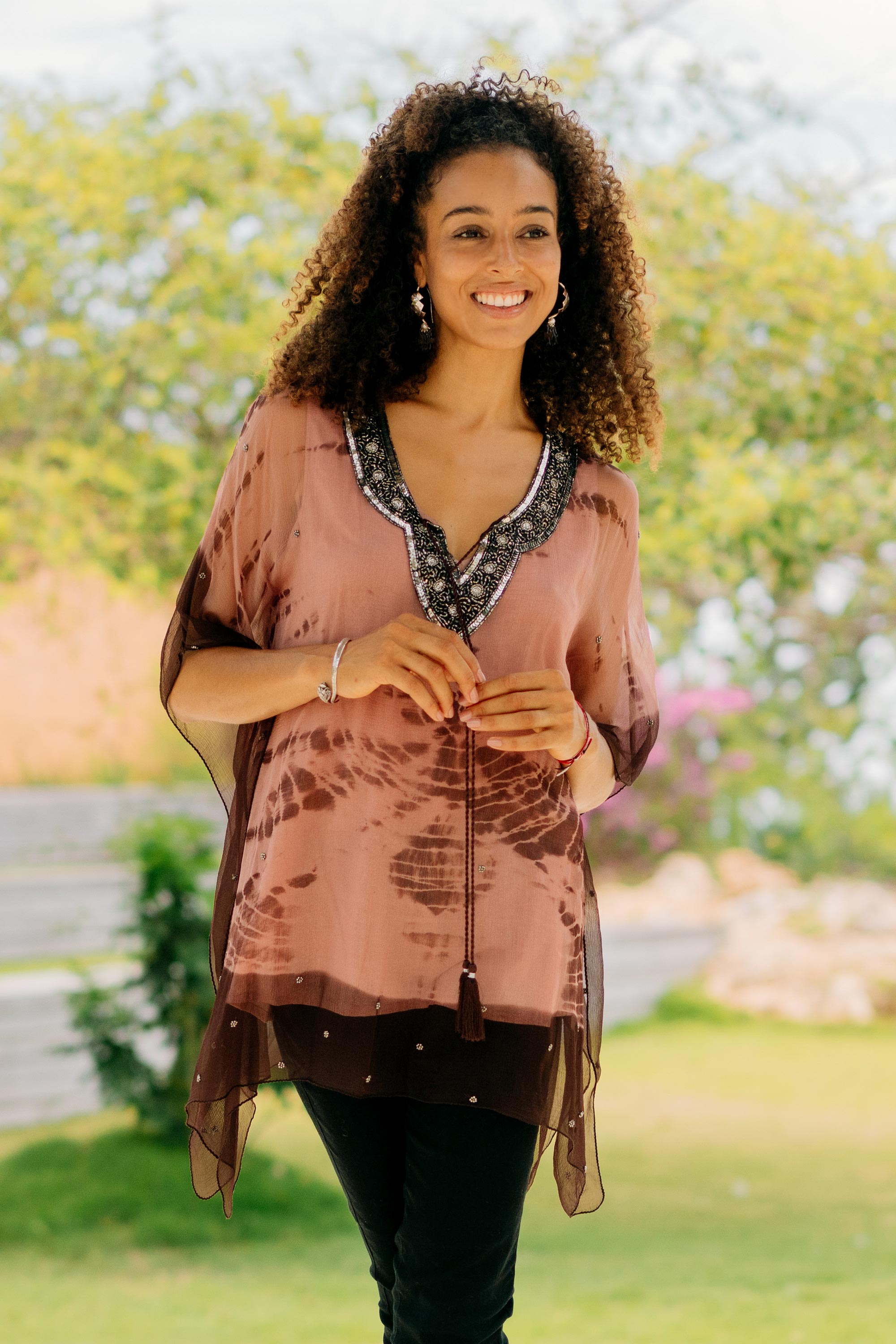 Handmade Viscose Chiffon Tie-Dyed Caftan Tunic - Gaya Sparkles