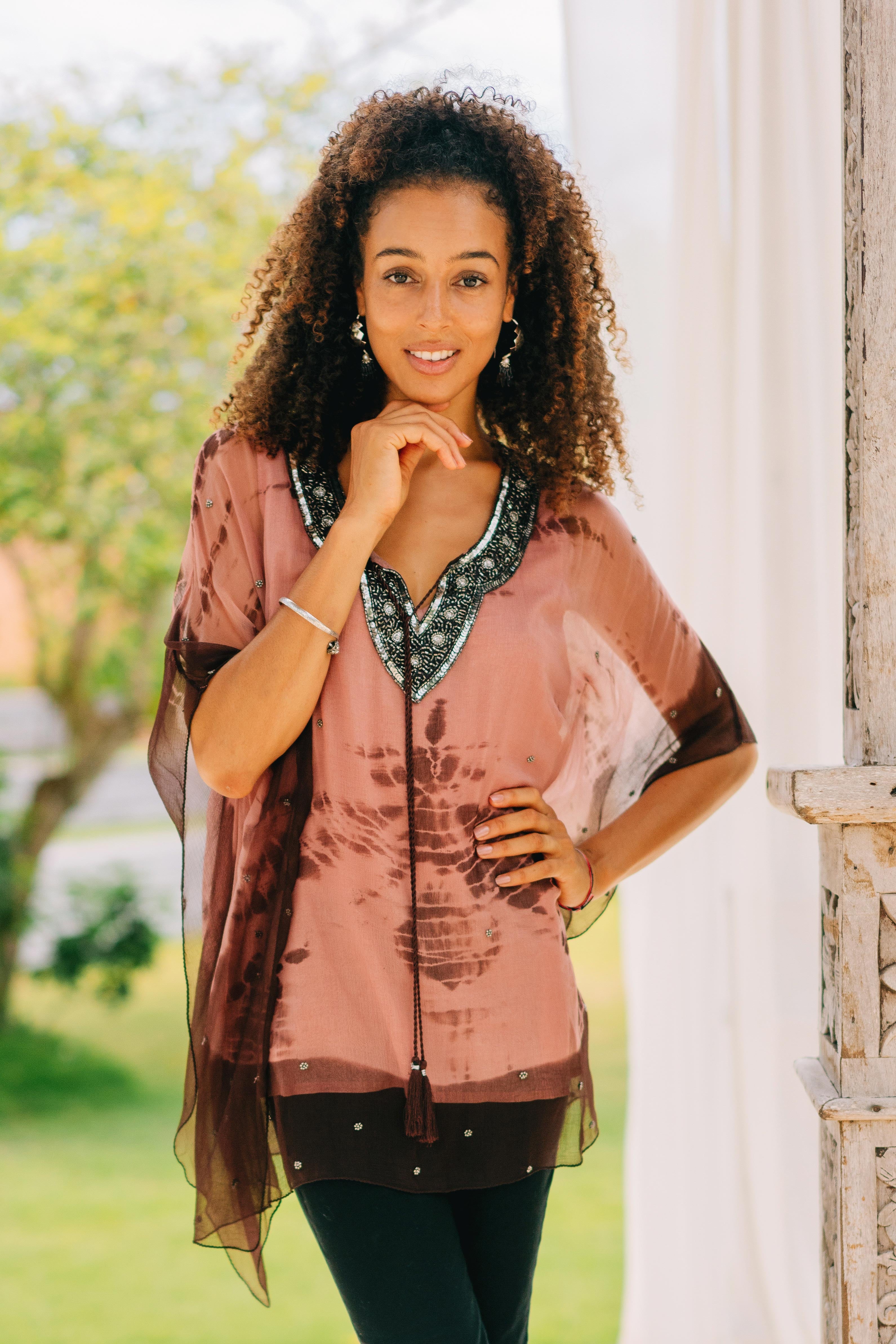 Handmade Viscose Chiffon Tie-Dyed Caftan Tunic - Gaya Sparkles