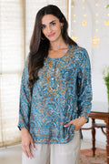 Printed Tunic with Hand-Embroidered Chikankari - Celestial Jaipur