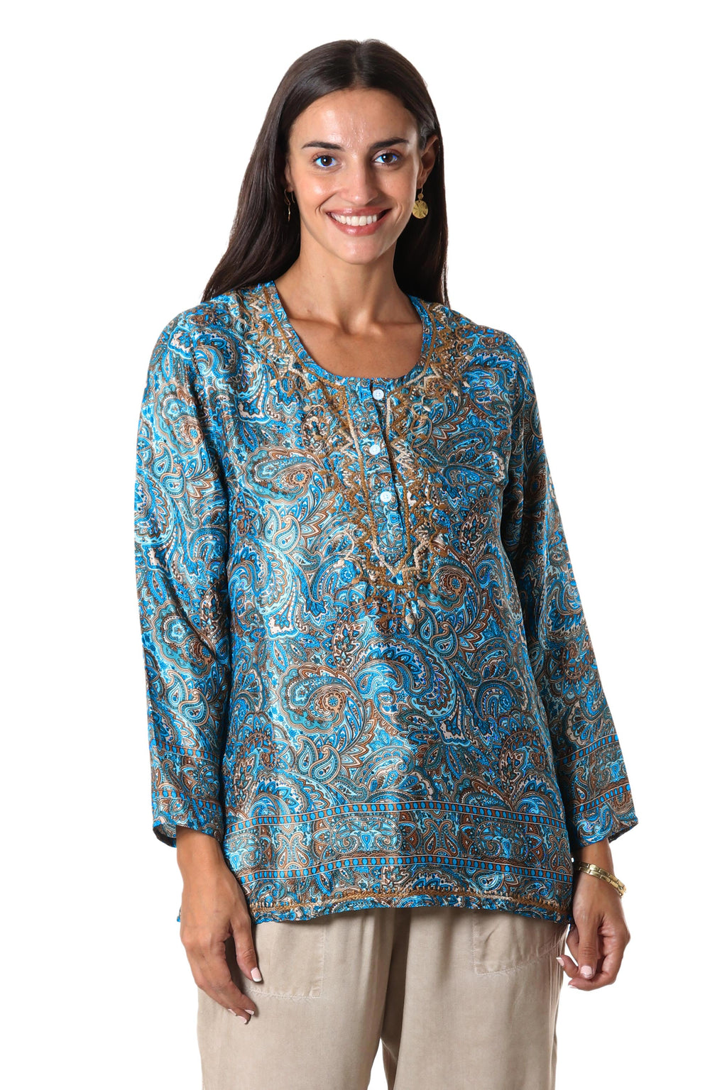 Printed Tunic with Hand-Embroidered Chikankari - Celestial Jaipur