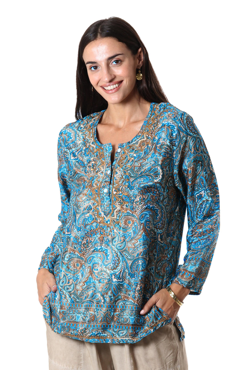 Printed Tunic with Hand-Embroidered Chikankari - Celestial Jaipur