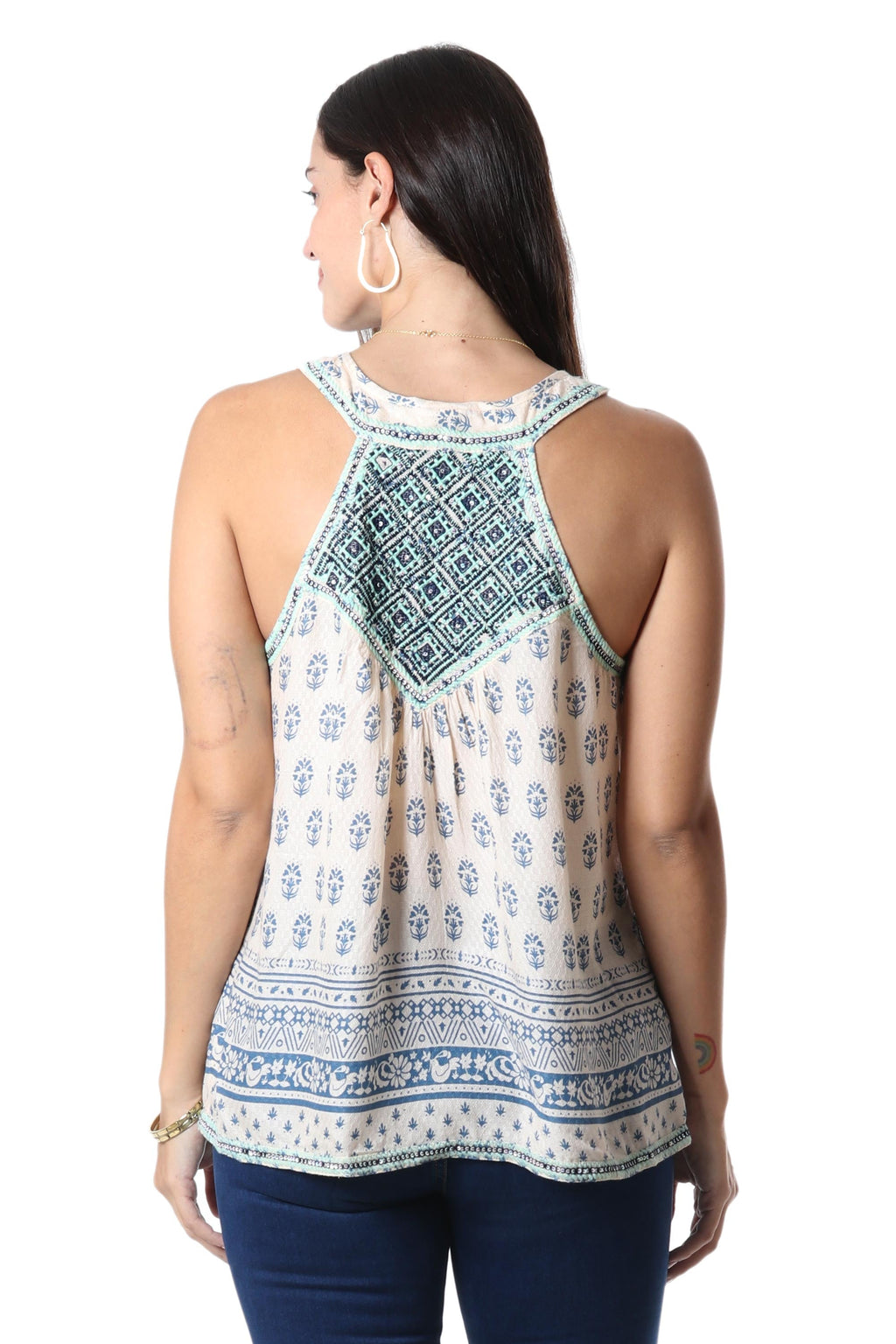 Embroidered Viscose Floral-Motif Sleeveless Blouse - Floral Fun