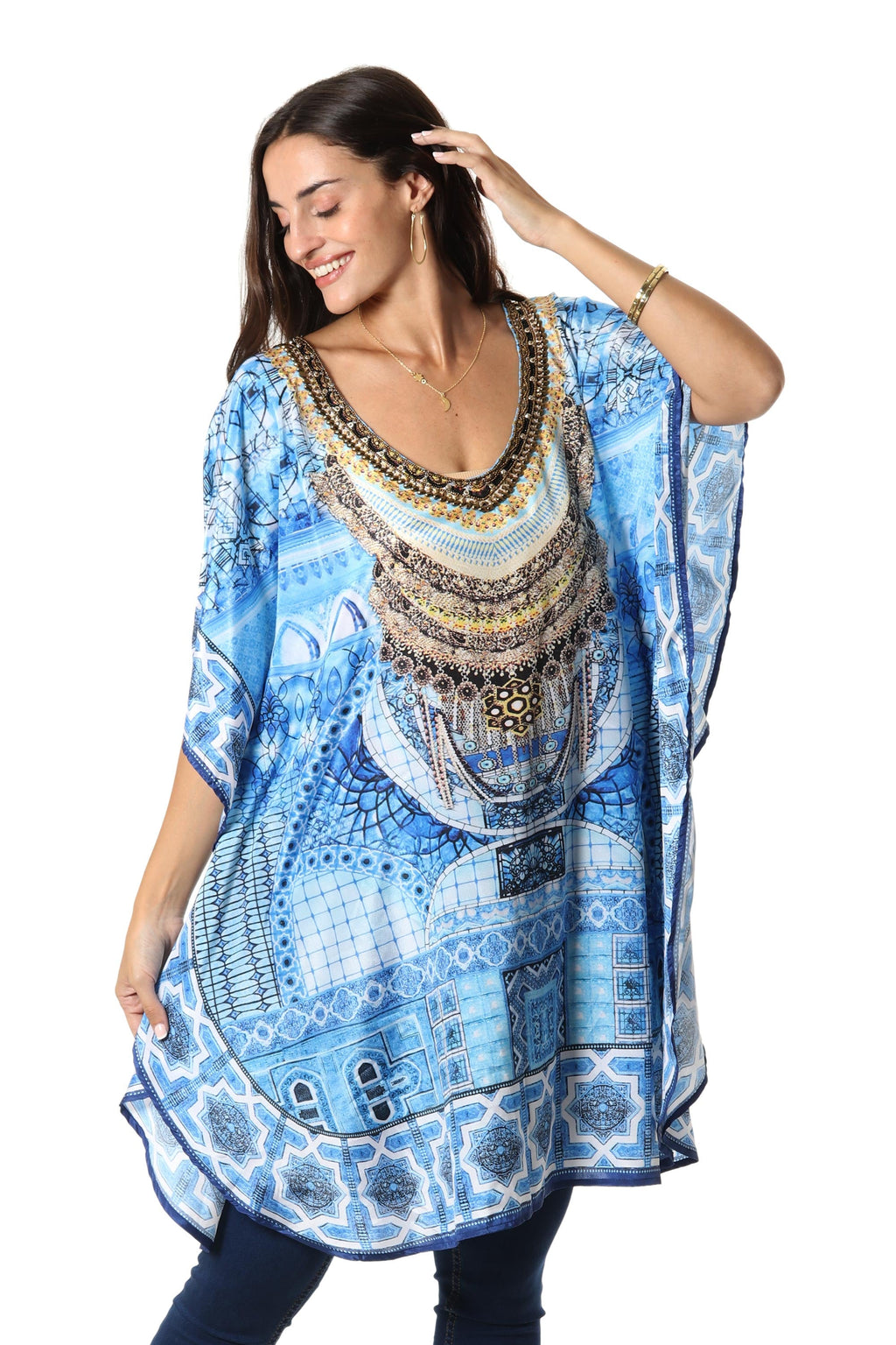 Blue Glass Beaded Caftan from India - Egyptian Beauty