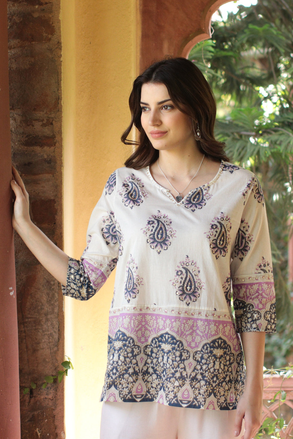 Block-Printed Cotton Tunic with Paisley Motif - Glory of Jaipur