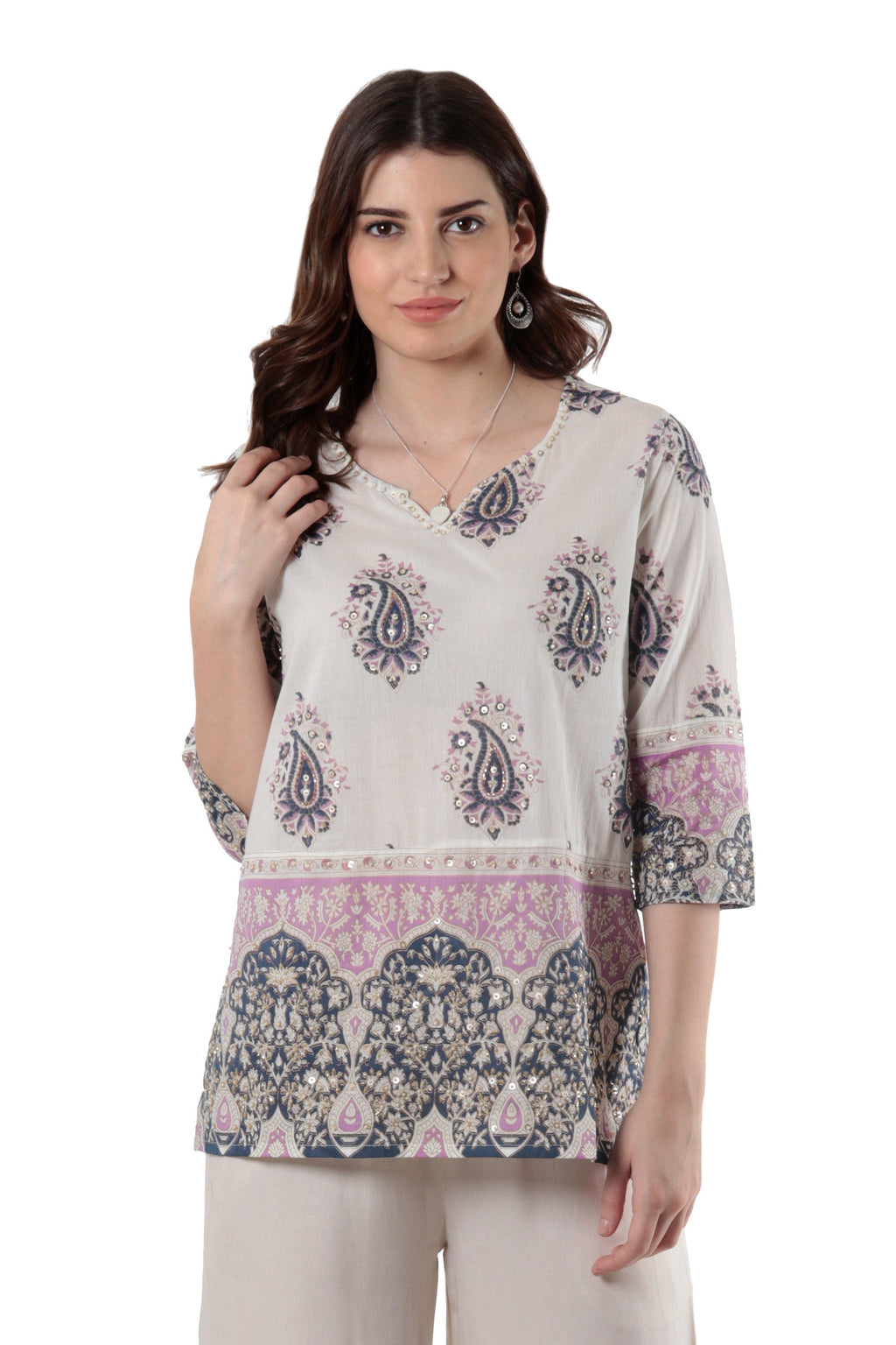 Block-Printed Cotton Tunic with Paisley Motif - Glory of Jaipur