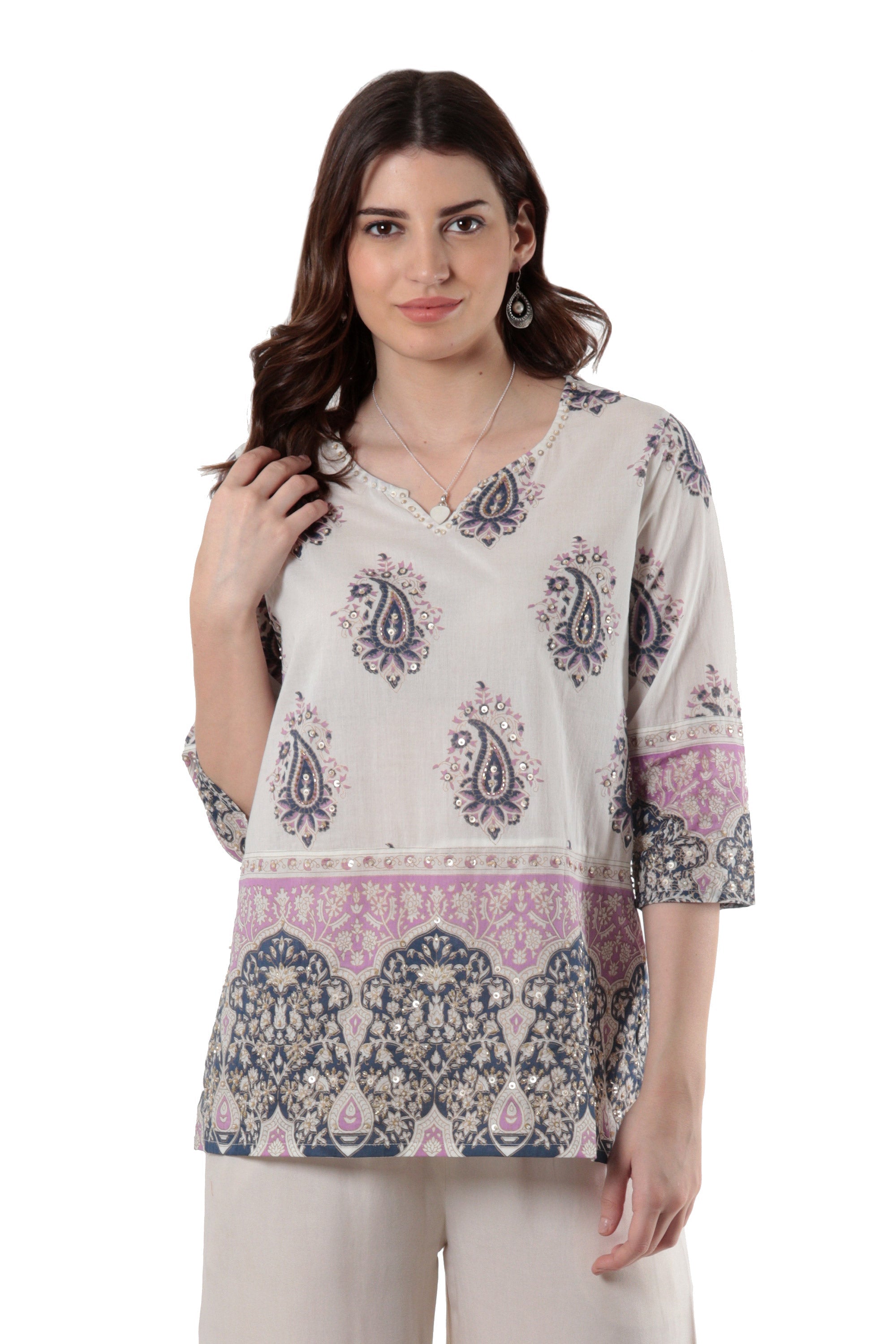 Block-Printed Cotton Tunic with Paisley Motif - Glory of Jaipur