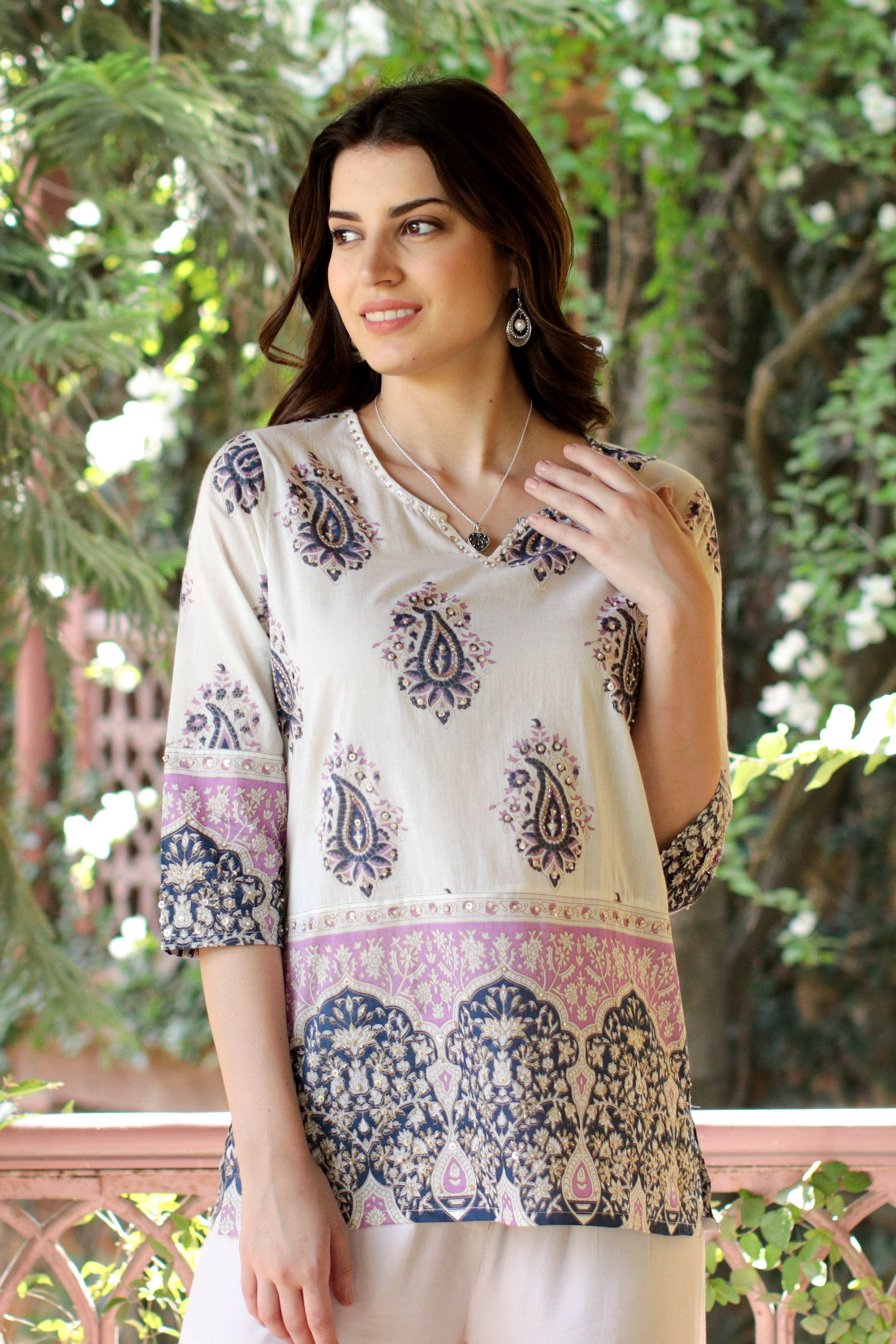 Block-Printed Cotton Tunic with Paisley Motif - Glory of Jaipur