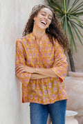 Patterned Honey and Salamander Cotton and Silk Blend Tunic - Honey Saga