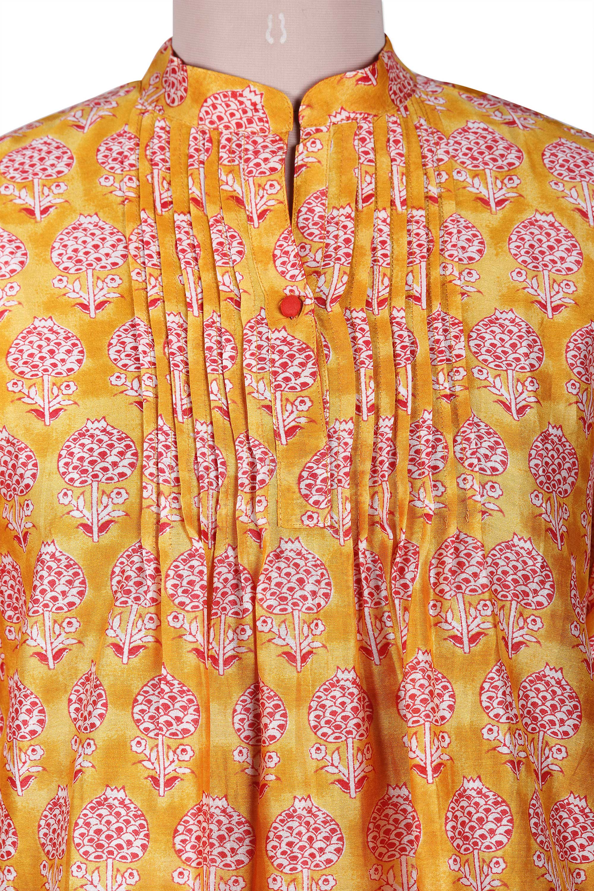 Patterned Honey and Salamander Cotton and Silk Blend Tunic - Honey Saga