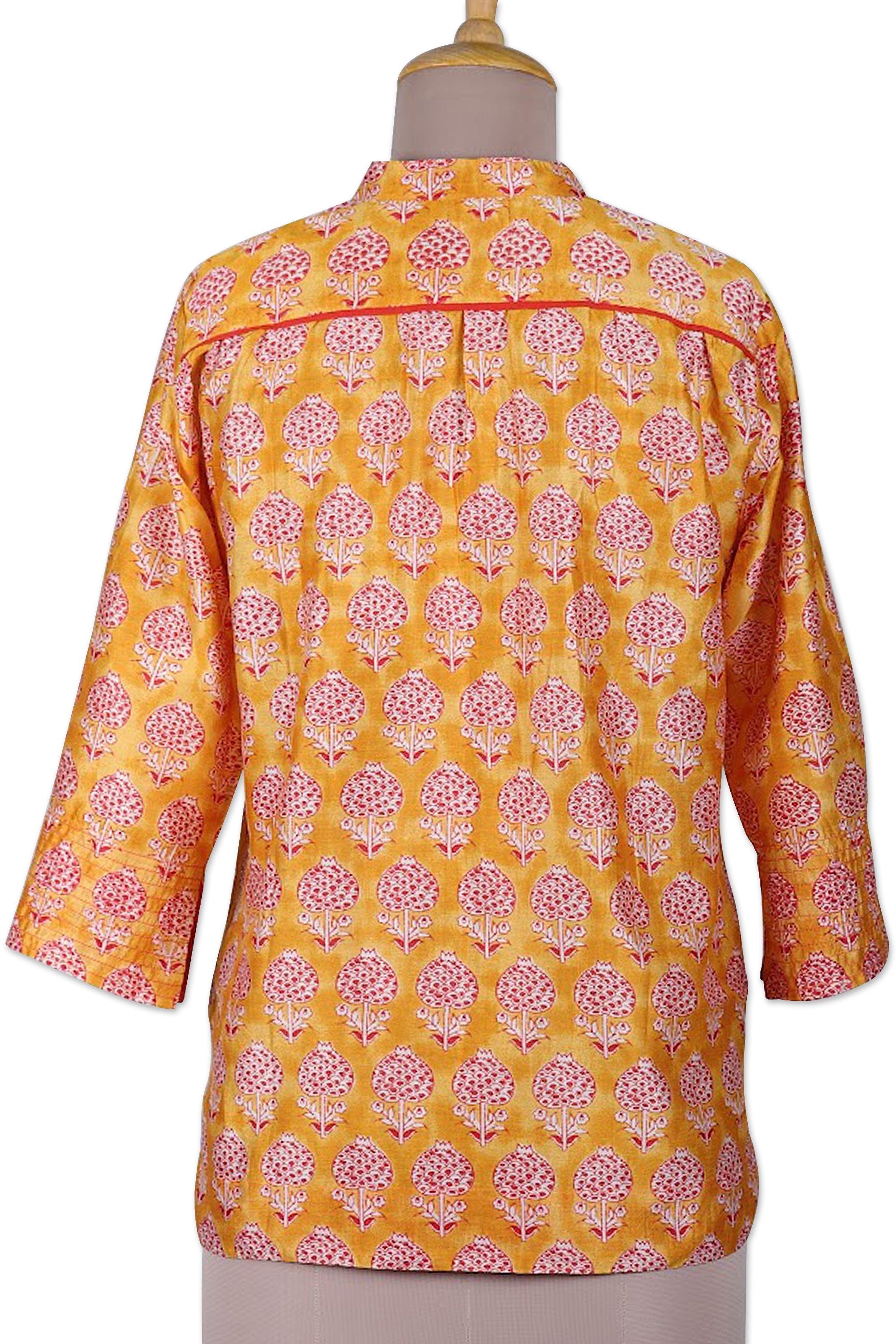 Patterned Honey and Salamander Cotton and Silk Blend Tunic - Honey Saga